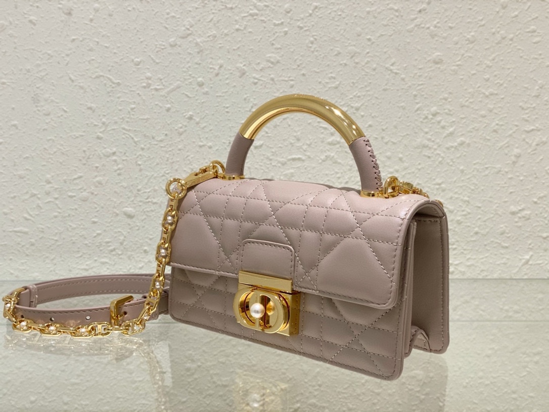 Mini Dior Ange Bag Warm Taupe Macrocannage Lambskin